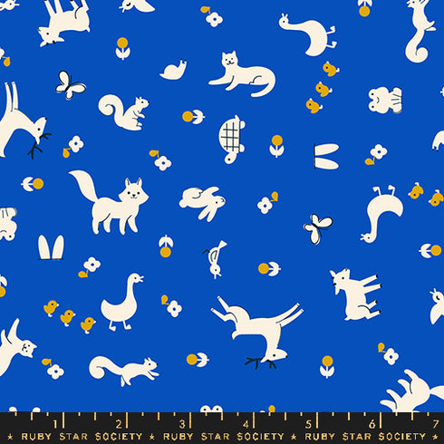 Woodland Park Menagerie 30s Retro Vintage Animals in Blue Ribbon RS1081 16 - Ruby Star Society Sold by the Half Yard